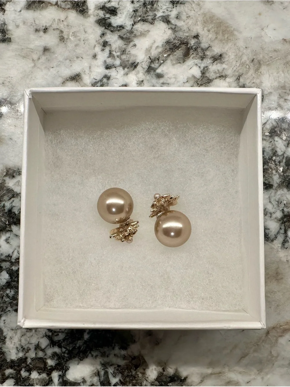 Gold Floral Crystal Studs with Mocha Pearl Backing Double Sided Earrings